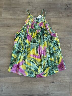Cynthia Rowley Green Yellow Pink Floral Print Tank Top